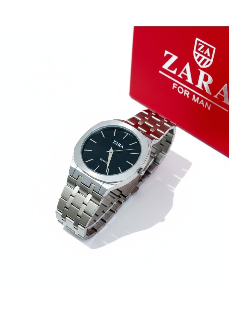 ZARA Stainless Steel Quartz Watch with Black Dial - Image 4